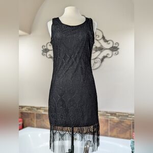 New Venus Crochet Lace Fringe Black Dress Size Large NWOT